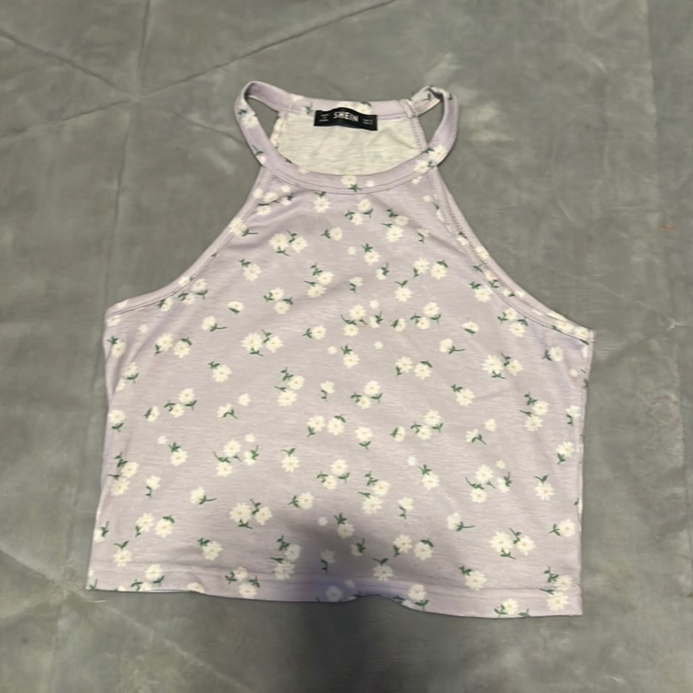 Rib-knit Floral Print Halter Top